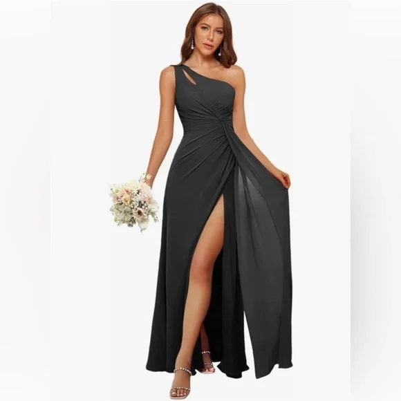 one size bridesmaid dresses One Shoulder A Line Slit Plus Size Bridesmaid Dress main image 0